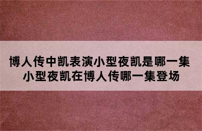 博人传中凯表演小型夜凯是哪一集 小型夜凯在博人传哪一集登场